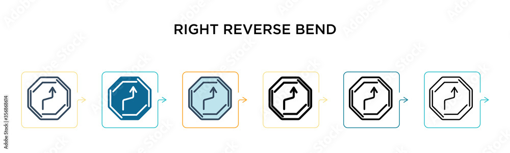 Aufkleber right reverse bend sign vector icon in 6 different modern styles. black, two colored right reverse b
