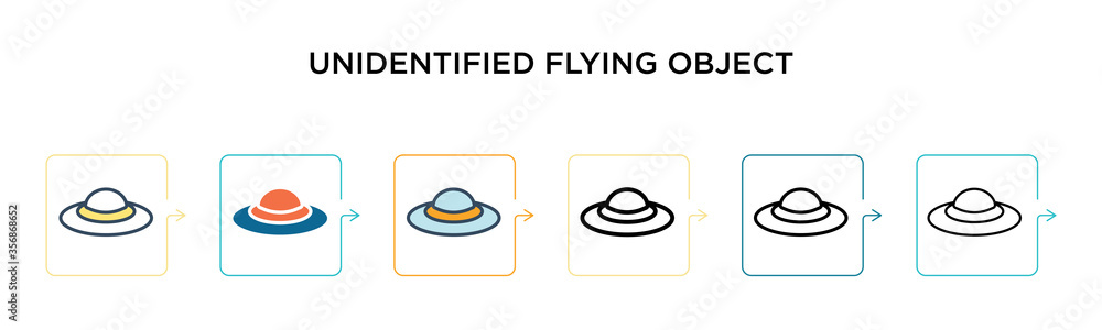 Poster unidentified flying object vector icon in 6 different modern styles. black, two colored unidentified