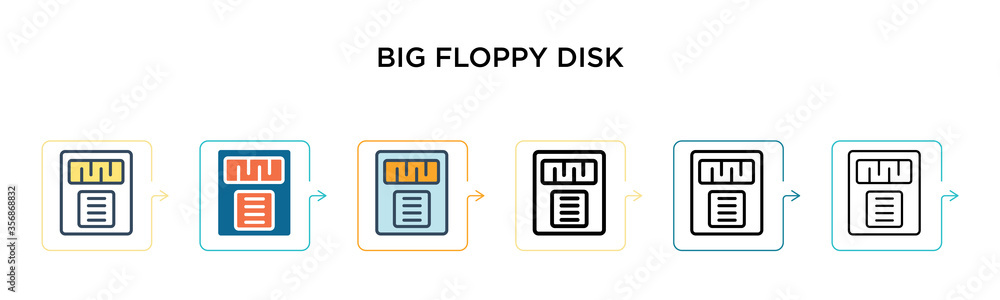 Poster big floppy disk vector icon in 6 different modern styles. black, two colored big floppy disk icons d