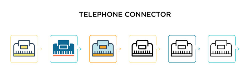 Telephone connector vector icon in 6 different modern styles. Black, two colored telephone connector icons designed in filled, outline, line and stroke style. Vector illustration can be used for web,