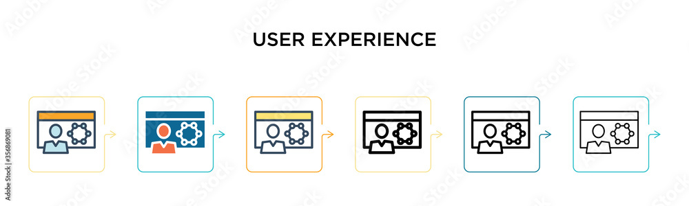 Poster user experience vector icon in 6 different modern styles. black, two colored user experience icons d