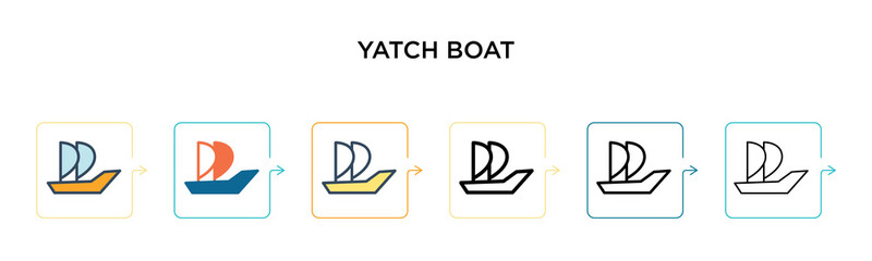 Yatch boat vector icon in 6 different modern styles. Black, two colored yatch boat icons designed in filled, outline, line and stroke style. Vector illustration can be used for web, mobile, ui