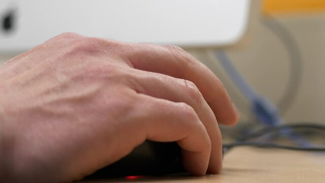 Close Up Man Using Laptop Mause Device Office Worker