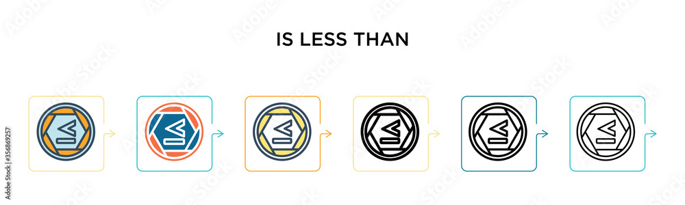 Poster is less than sign vector icon in 6 different modern styles. black, two colored is less than sign ico