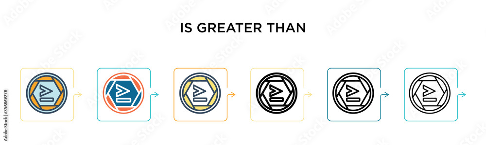 Poster is greater than sign vector icon in 6 different modern styles. black, two colored is greater than si