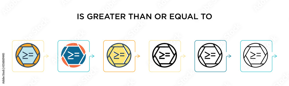 Poster is greater than or equal to vector icon in 6 different modern styles. black, two colored is greater 
