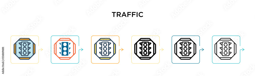 Poster traffic signal vector icon in 6 different modern styles. black, two colored traffic signal icons des