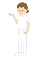 Illustration of a standing female nurse (Information pose)