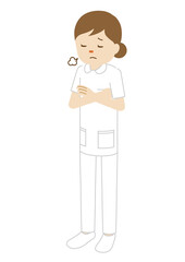 Illustration of a standing female nurse (sighing with arms folded)