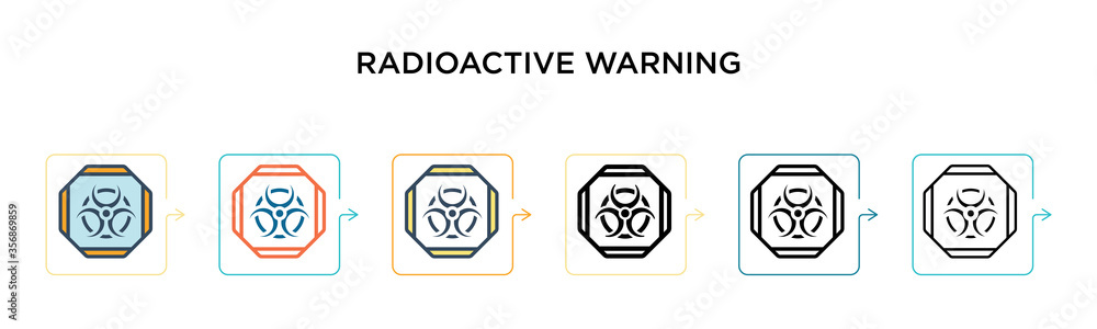Poster radioactive warning vector icon in 6 different modern styles. black, two colored radioactive warning