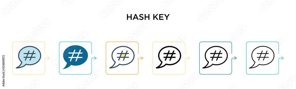 Aufkleber hash key vector icon in 6 different modern styles. black, two colored hash key icons designed in fil