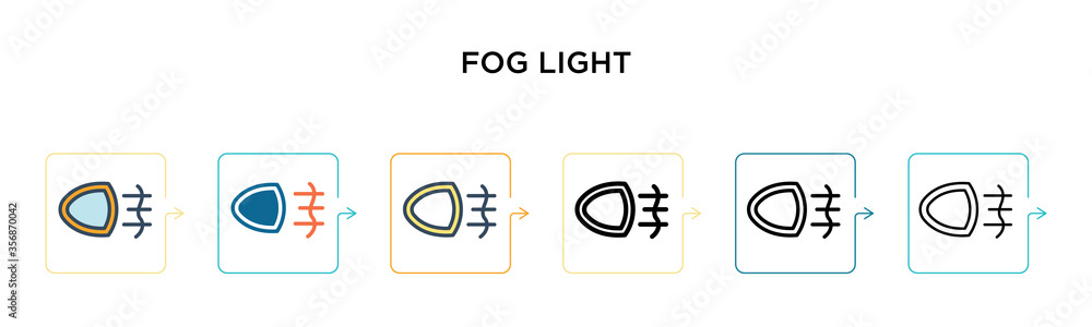 Poster fog light vector icon in 6 different modern styles. black, two colored fog light icons designed in f