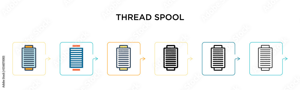 Poster thread spool vector icon in 6 different modern styles. black, two colored thread spool icons designe