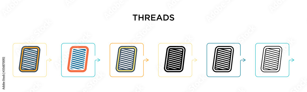 Poster threads vector icon in 6 different modern styles. black, two colored threads icons designed in fille