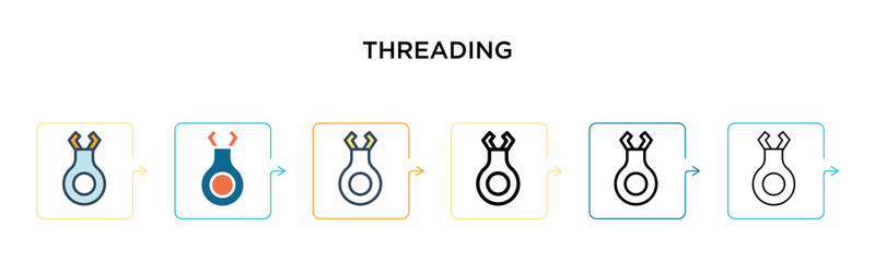 Threading vector icon in 6 different modern styles. Black, two colored threading icons designed in filled, outline, line and stroke style. Vector illustration can be used for web, mobile, ui