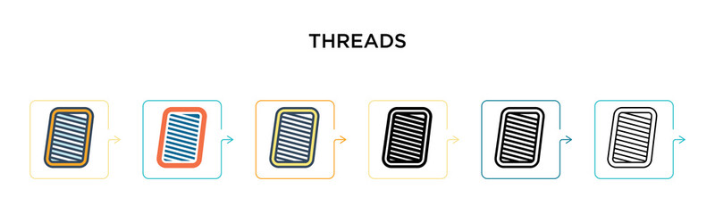 Threads vector icon in 6 different modern styles. Black, two colored threads icons designed in filled, outline, line and stroke style. Vector illustration can be used for web, mobile, ui