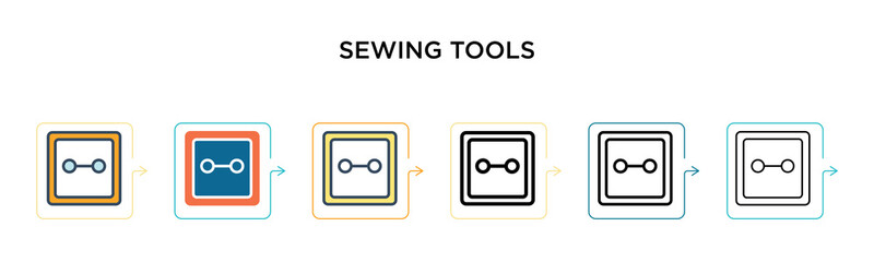 Obraz premium Sewing tools vector icon in 6 different modern styles. Black, two colored sewing tools icons designed in filled, outline, line and stroke style. Vector illustration can be used for web, mobile, ui