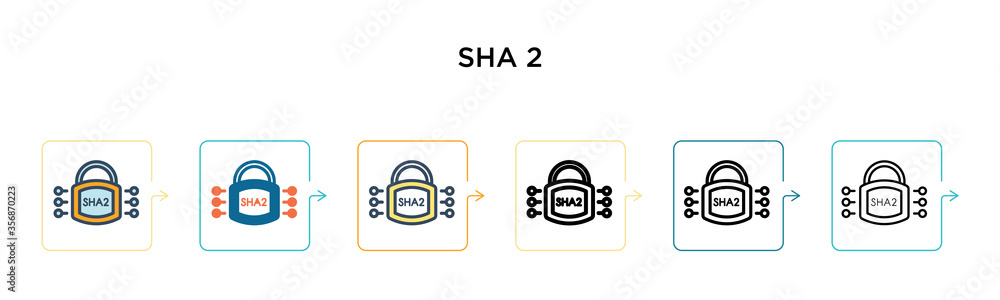 Poster sha 2 vector icon in 6 different modern styles. black, two colored sha 2 icons designed in filled, o