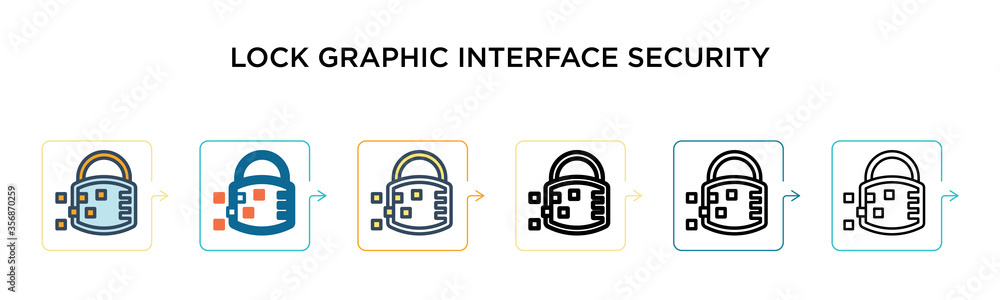 Aufkleber lock graphic interface security symbol vector icon in 6 different modern styles. black, two colored 
