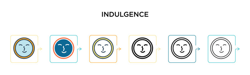 Indulgence vector icon in 6 different modern styles. Black, two colored indulgence icons designed in filled, outline, line and stroke style. Vector illustration can be used for web, mobile, ui