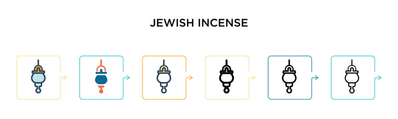 Jewish incense vector icon in 6 different modern styles. Black, two colored jewish incense icons designed in filled, outline, line and stroke style. Vector illustration can be used for web, mobile, ui