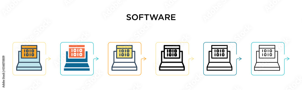 Poster software vector icon in 6 different modern styles. black, two colored software icons designed in fil