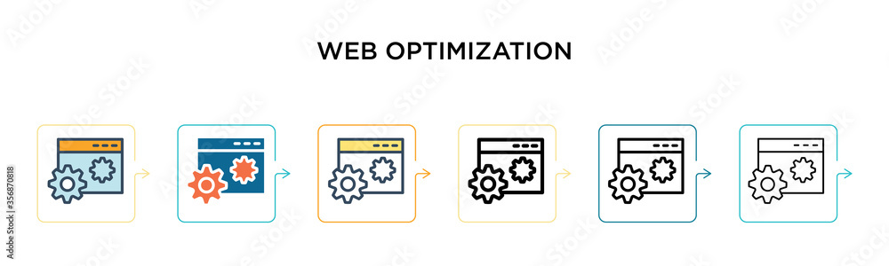 Poster web optimization vector icon in 6 different modern styles. black, two colored web optimization icons