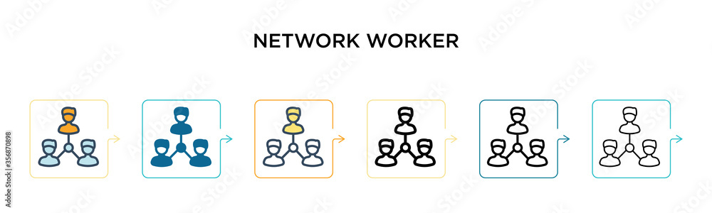 Poster network worker vector icon in 6 different modern styles. black, two colored network worker icons des
