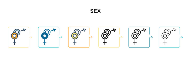Sex vector icon in 6 different modern styles. Black, two colored sex icons designed in filled, outline, line and stroke style. Vector illustration can be used for web, mobile, ui