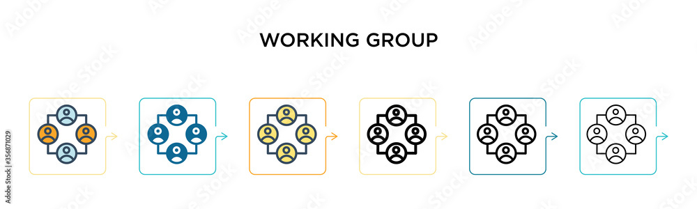 Aufkleber working group vector icon in 6 different modern styles. black, two colored working group icons desig