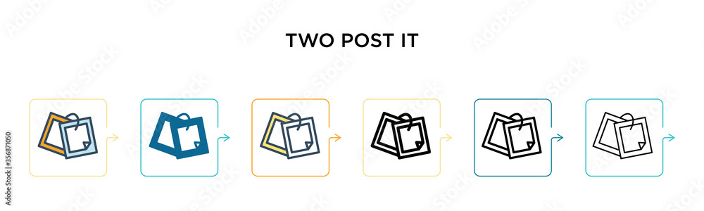 Poster two post it vector icon in 6 different modern styles. black, two colored two post it icons designed 