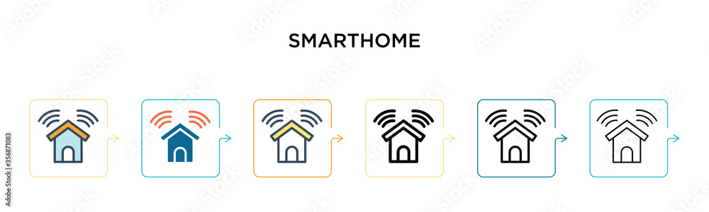 Poster smarthome vector icon in 6 different modern styles. black, two colored smarthome icons designed in f