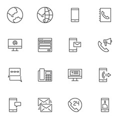 Contact us line icons set, outline vector symbol collection, linear style pictogram pack. Signs, logo illustration. Set includes icons as online support, contact book, mobile mail, customer service