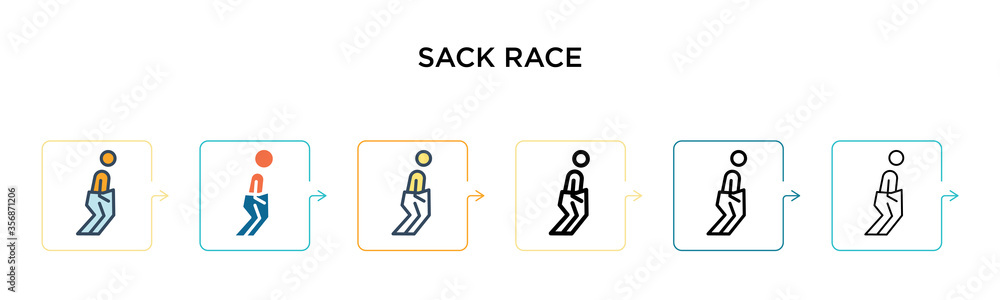 Poster sack race vector icon in 6 different modern styles. black, two colored sack race icons designed in f