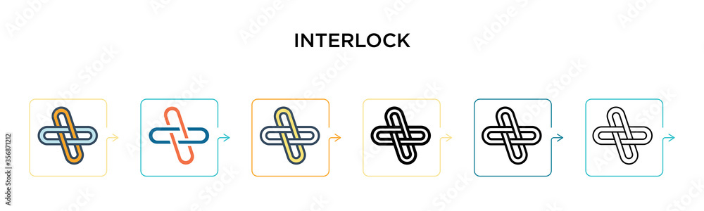Poster interlock vector icon in 6 different modern styles. black, two colored interlock icons designed in f
