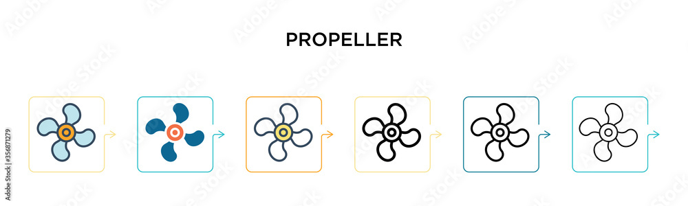 Poster propeller vector icon in 6 different modern styles. black, two colored propeller icons designed in f