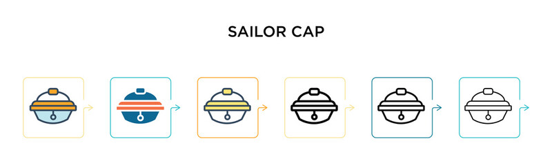 Sailor cap vector icon in 6 different modern styles. Black, two colored sailor cap icons designed in filled, outline, line and stroke style. Vector illustration can be used for web, mobile, ui