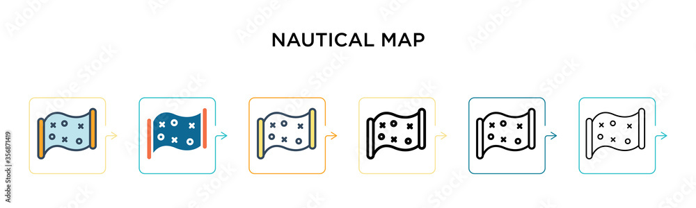 Aufkleber nautical map vector icon in 6 different modern styles. black, two colored nautical map icons designe