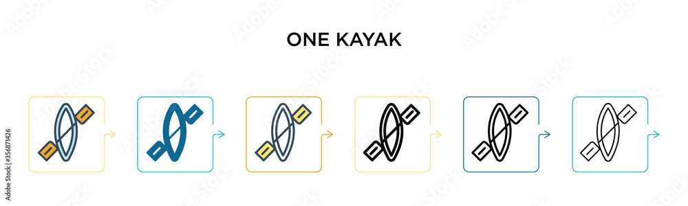 Poster one kayak vector icon in 6 different modern styles. black, two colored one kayak icons designed in f