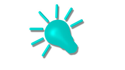 Amazing cyan color 3d bulb icon on white background,3d idea bulb icon