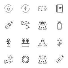 Ecology and environment line icons set, outline vector symbol collection, linear style pictogram pack. Signs, logo illustration. Set includes icons as eco nature energy, save the earth planet, plant