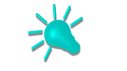 Amazing cyan color 3d bulb icon on white background,3d idea bulb icon