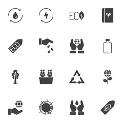 Ecology and environment vector icons set, modern solid symbol collection, filled style pictogram pack. Signs, logo illustration. Set includes icons as eco nature energy, save the earth planet, plant