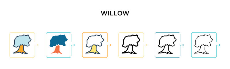 Willow vector icon in 6 different modern styles. Black, two colored willow icons designed in filled, outline, line and stroke style. Vector illustration can be used for web, mobile, ui