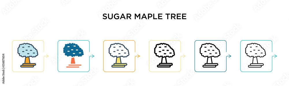 Poster sugar maple tree vector icon in 6 different modern styles. black, two colored sugar maple tree icons