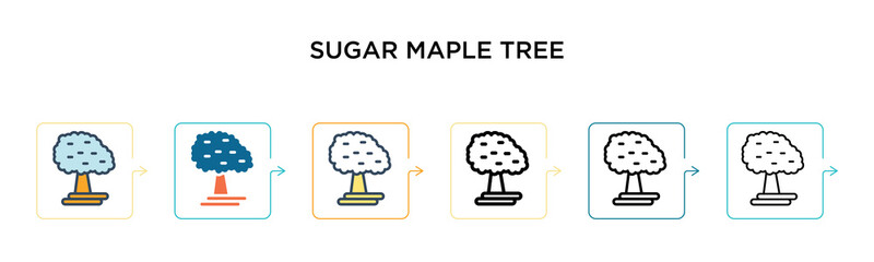 Sugar maple tree vector icon in 6 different modern styles. Black, two colored sugar maple tree icons designed in filled, outline, line and stroke style. Vector illustration can be used for web,