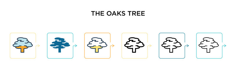 The oaks tree vector icon in 6 different modern styles. Black, two colored the oaks tree icons designed in filled, outline, line and stroke style. Vector illustration can be used for web, mobile, ui