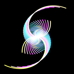 colorful abstract shape on black background, isolated