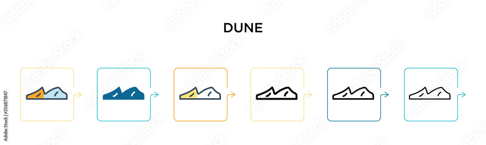 Poster dune vector icon in 6 different modern styles. black, two colored dune icons designed in filled, out