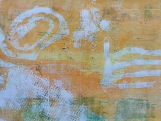 orange yellow white abstract monotype